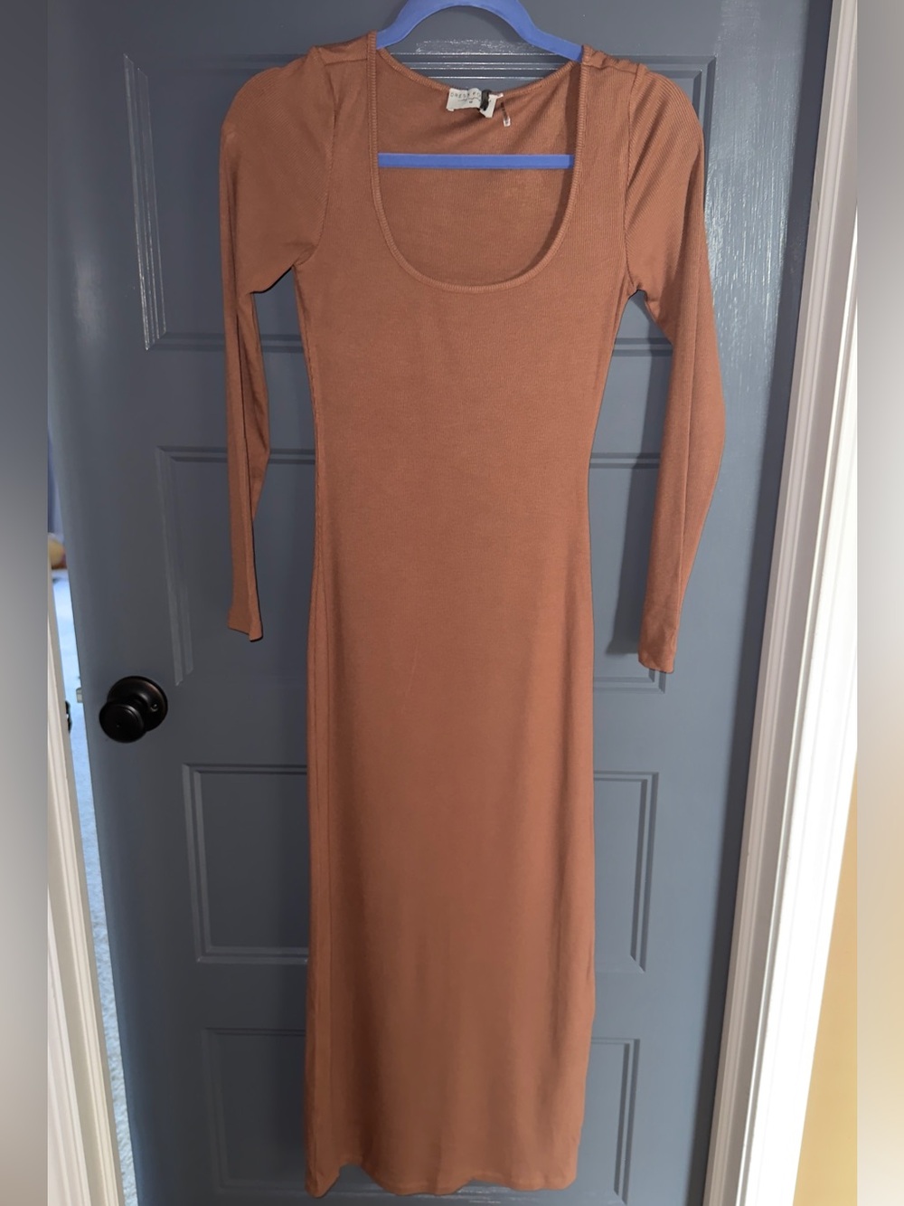 Dress Forum Rust Brown Long Sleeve Scoop Neck Maxi Dress